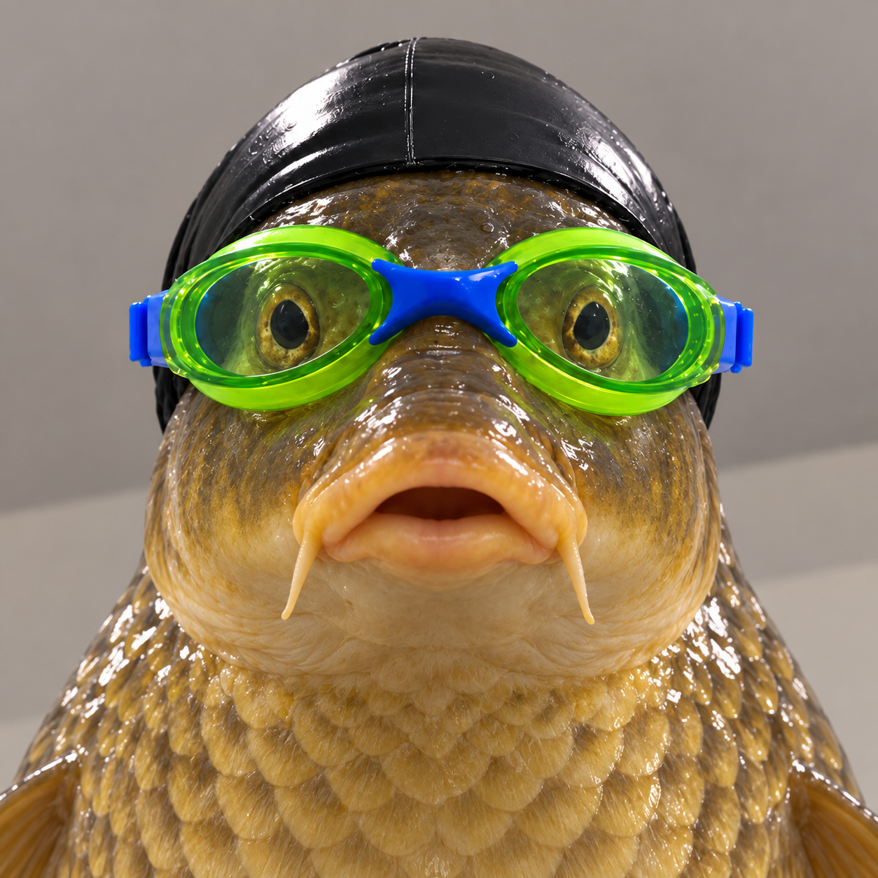 Nasfish, a carp in swimming goggles